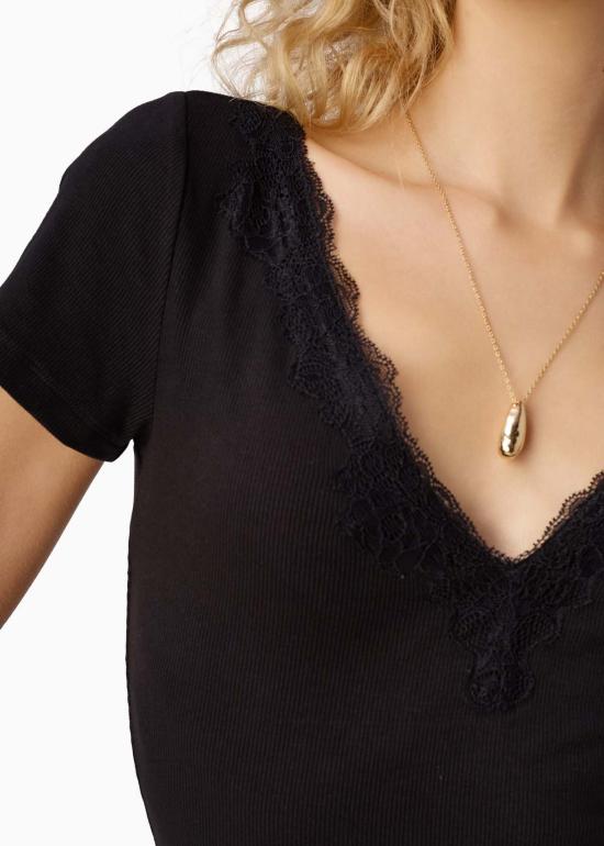  카미 뉴욕 반팔 티셔츠 Cami Nyc Sana 골지 니트 티셔츠 블랙 - CAMI NYC