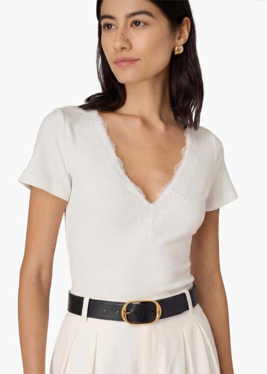  카미 뉴욕 반팔 티셔츠 Cami Nyc Sana 골지 니트 티셔츠 화이트 - CAMI NYC