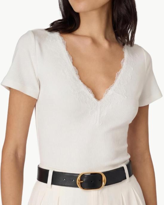  카미 뉴욕 반팔 티셔츠 Cami Nyc Sana 골지 니트 티셔츠 화이트 - CAMI NYC