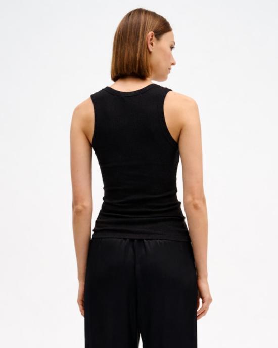  엔자 코스타 민소매 티셔츠 텍스처드 립 슬리브리스 U 탱크탑 블랙 - ENZA COSTA