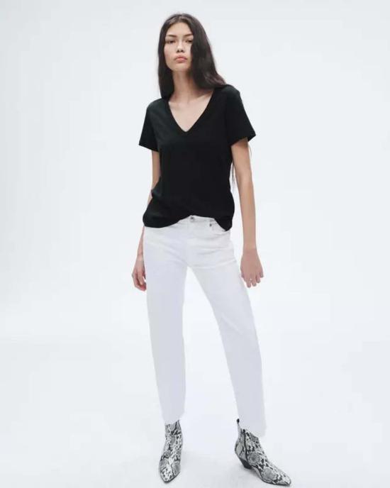  랙앤본 반팔 티셔츠 Rag & Bone The Slub Vee 티셔츠 블랙 - RAG & BONE