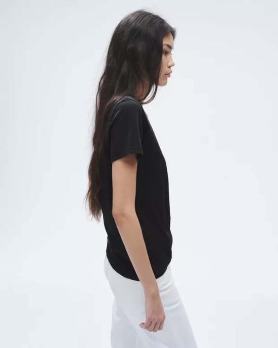  랙앤본 반팔 티셔츠 Rag & Bone The Slub Vee 티셔츠 블랙 - RAG & BONE
