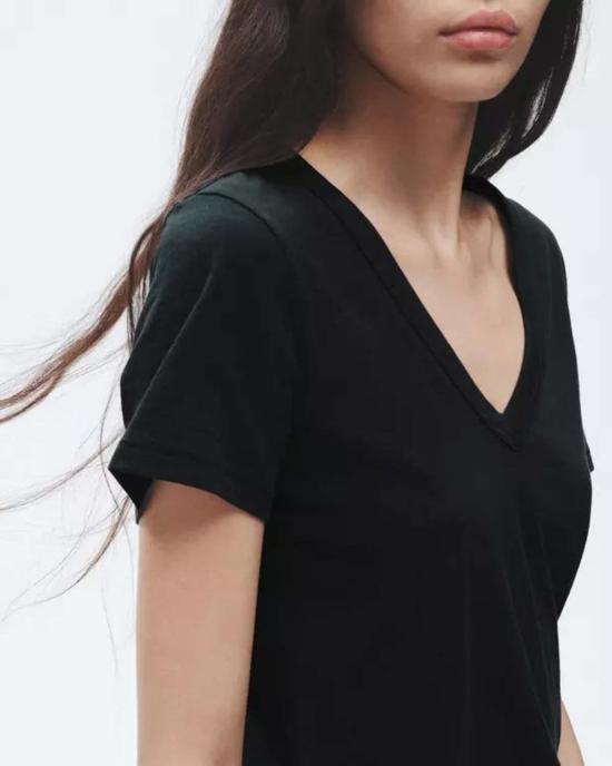  랙앤본 반팔 티셔츠 Rag & Bone The Slub Vee 티셔츠 블랙 - RAG & BONE