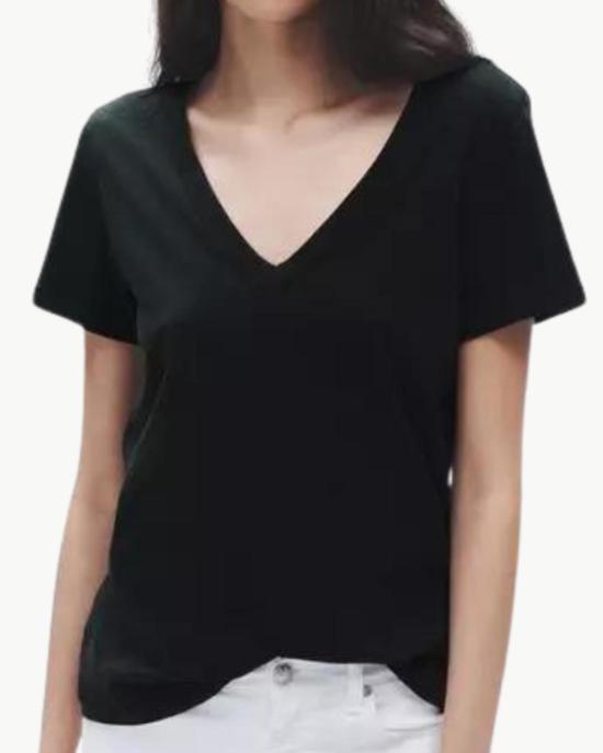 랙앤본 반팔 티셔츠 Rag & Bone The Slub Vee 티셔츠 블랙 - RAG & BONE
