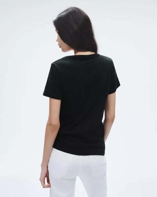  랙앤본 반팔 티셔츠 Rag & Bone The Slub Vee 티셔츠 블랙 - RAG & BONE