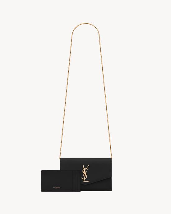 26SS 생로랑 그레인 레더 업타운 체인 지갑 6077881GF0J1000 Black - SAINT LAURENT