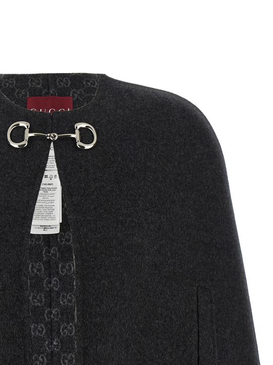 26FW 구찌 홀스빗 실크 울 케이프 852796ZAQW01179 Gray - GUCCI