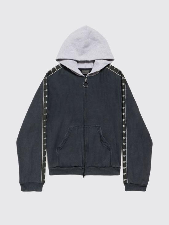 26SS 발렌시아가 스트라이프 패치드 후드 집업 후디 858137TTVP6 3563 Black