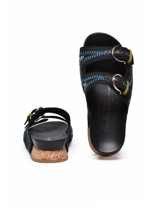 25SS 살바토레 페라가모 샌들 샤울라 라피아 웨지힐 - 블랙 - SALVATORE FERRAGAMO