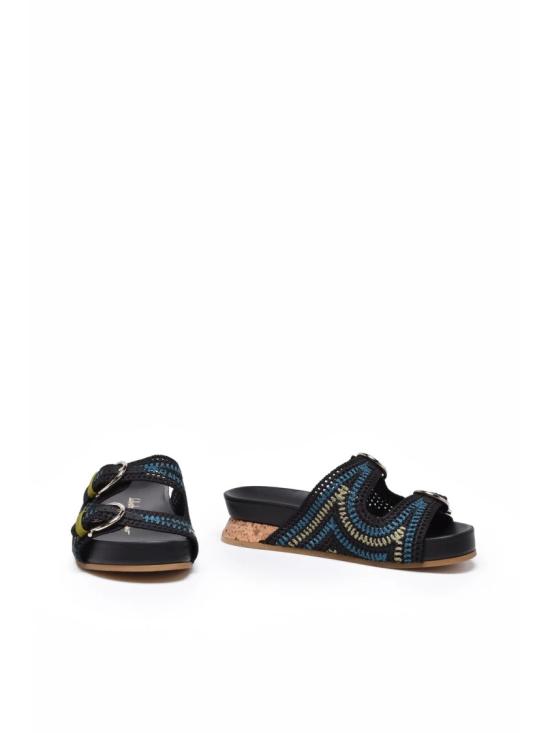25SS 살바토레 페라가모 샌들 샤울라 라피아 웨지힐 - 블랙 - SALVATORE FERRAGAMO