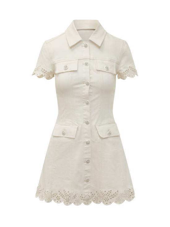 26SS 셀프 포트레이트 브로더리 칼라 데님 미니 드레스 SS26824SC CREAM Bianco