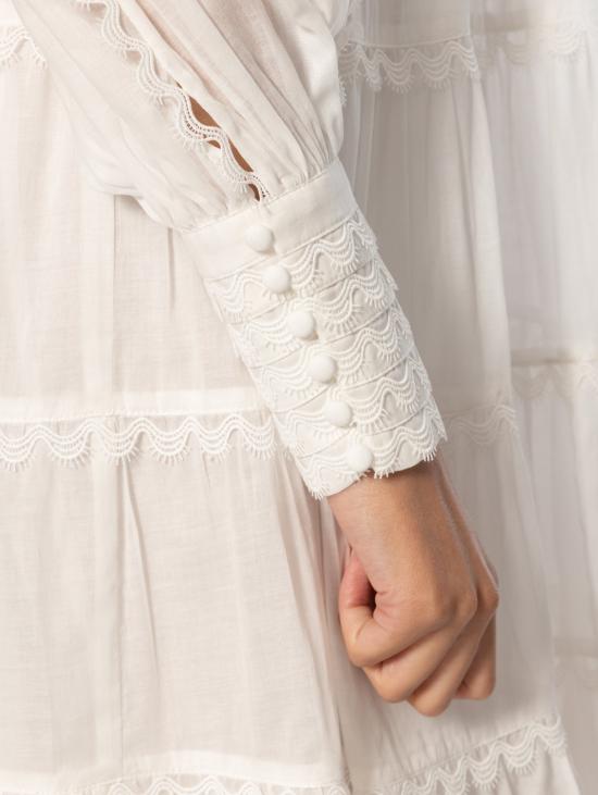 26SS 에르마노 피렌제 미디 원피스 Abito Chemisier Midi con Balze e Passamanerie Bianco - ERMANNO FIRENZE