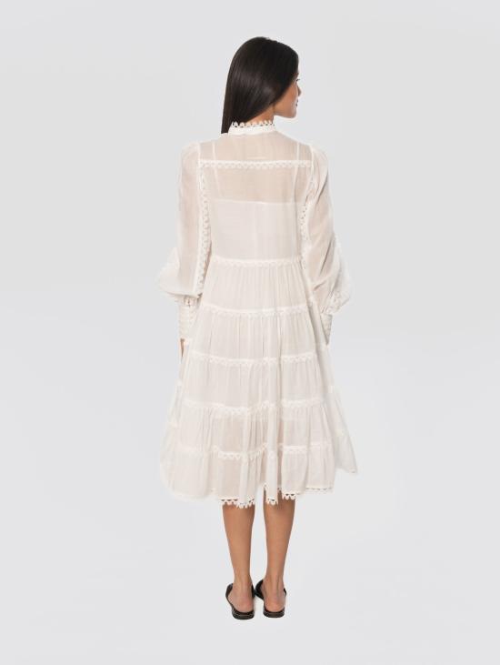 26SS 에르마노 피렌제 미디 원피스 Abito Chemisier Midi con Balze e Passamanerie Bianco - ERMANNO FIRENZE