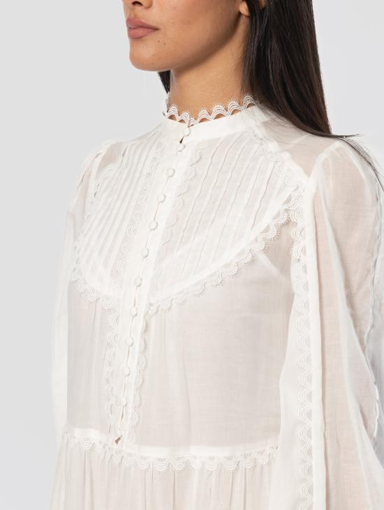 26SS 에르마노 피렌제 미디 원피스 Abito Chemisier Midi con Balze e Passamanerie Bianco - ERMANNO FIRENZE