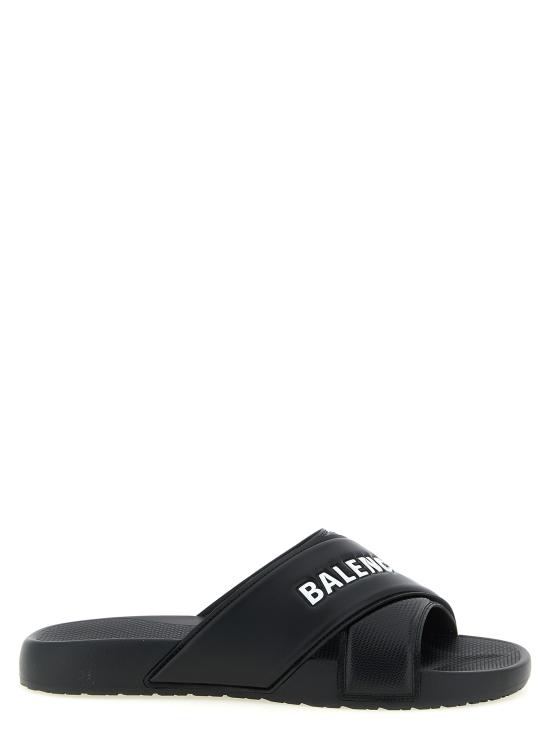 26SS 발렌시아가 스포티 풀 로고 슬라이드 866163W0FPD1090 White Black
