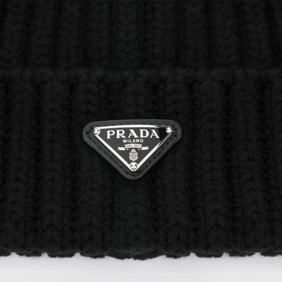 26FW 프라다 삼각로고 버진 울 골지 비니 삼각로고 버진 울 골지 비니 2HC3902DZL Black - PRADA