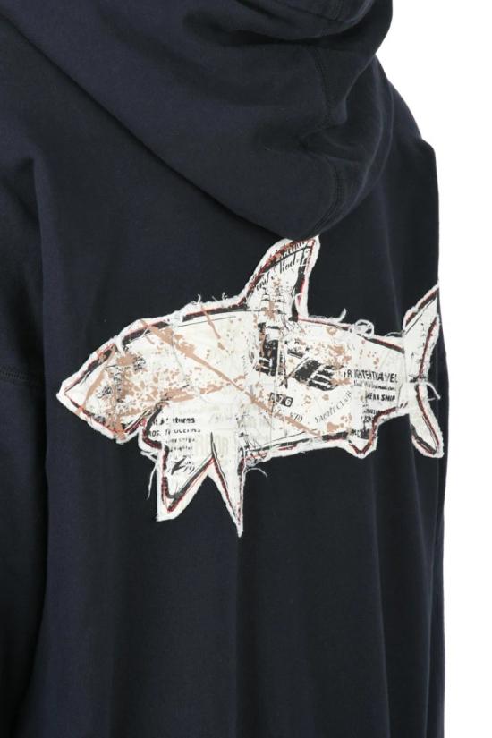  폴앤샤크 후드 티셔츠 회색 크롭 후드티, 대조적인 색상의 조임끈 포함 - PAUL & SHARK