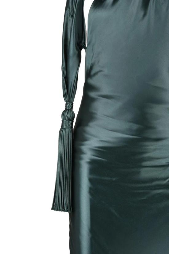  보테가베네타 롱 원피스 긴 새틴 드레스, 큐프로 지퍼 - 블루 - BOTTEGA VENETA
