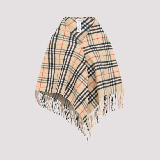 26FW 버버리 체크 패턴 프린지 케이프 8113128 A2021 SAND - BURBERRY