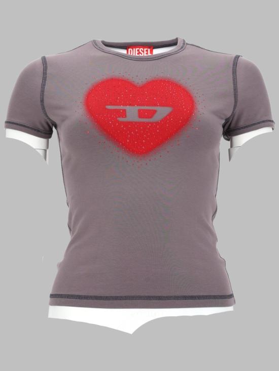 26SS 디젤 Slim heart print 티셔츠 A20980 0QHHA96I GREY