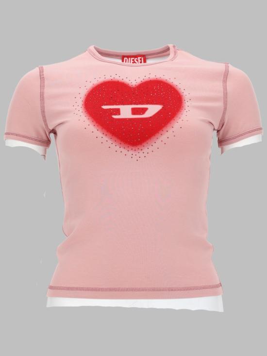 26SS 디젤 Slim heart print 티셔츠 A20980 0QHHA33L PINK
