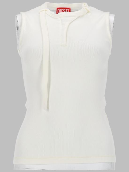 26SS 디젤 T-아라스 골지 저지 바이커 넥 스트랩 탑 A23542 0JEAI141 WHITE