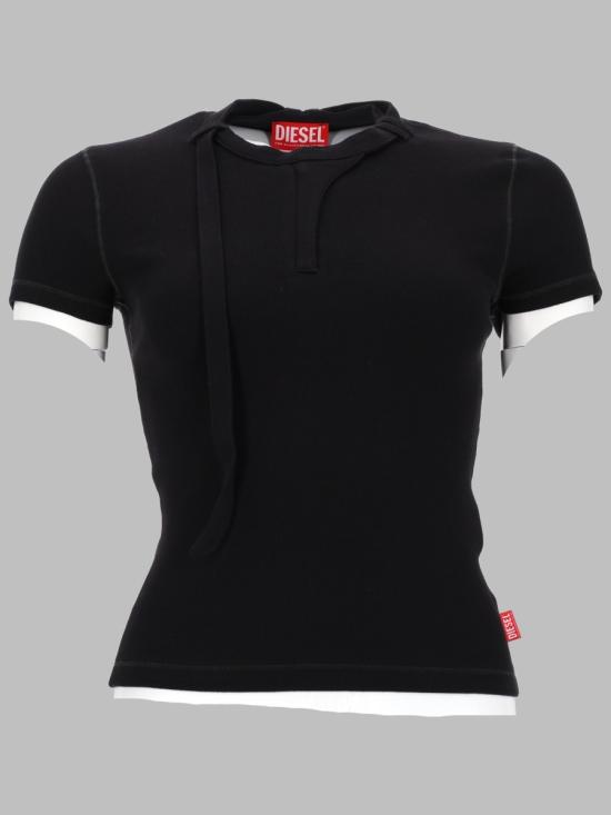 26SS 디젤 T-알레시 골지 바이커 넥 탑 A23645 0JEAI9XX BLACK
