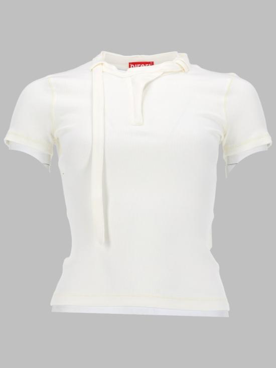 26SS 디젤 T-알레시 골지 바이커 넥 탑 A23645 0JEAI141 WHITE