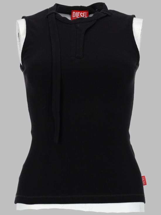 26SS 디젤 T-아라스 골지 저지 바이커 넥 스트랩 탑 A23542 0JEAI9XX BLACK
