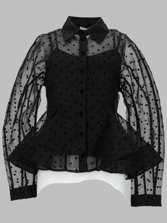 26SS 가니 폴카 도트 오간자 페플럼 셔츠 A1040083 099 BLACK