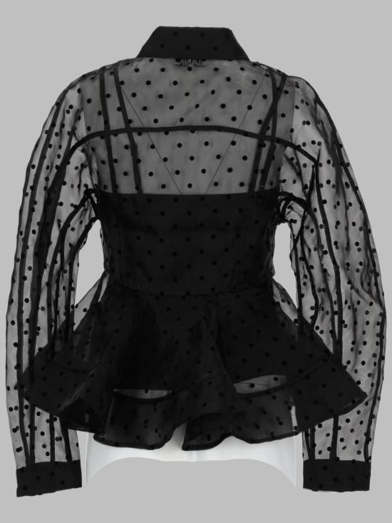 26SS 가니 폴카 도트 오간자 페플럼 셔츠 A1040083 099 BLACK - GANNI