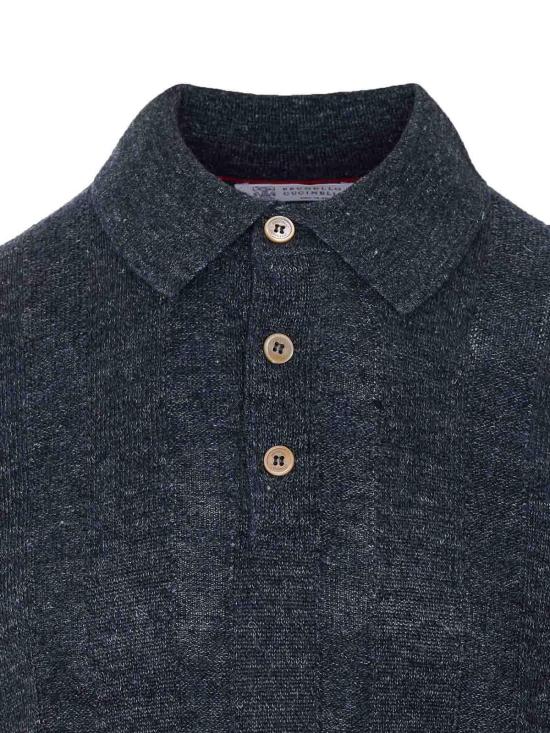 26SS 브루넬로 쿠치넬리 와이드 립 코튼 리넨니트 폴로셔츠 M2L707815CGB23 Grey - BRUNELLO CUCINELLI