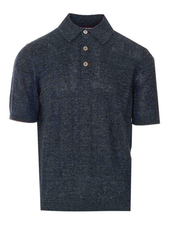 26SS 브루넬로 쿠치넬리 와이드 립 코튼 리넨니트 폴로셔츠 M2L707815CGB23 Grey