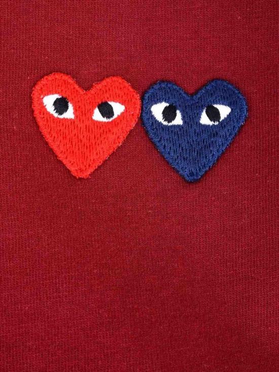 26SS 꼼데가르송 더블하트 와펜 반팔티 AXT2260514 Dark Red - COMME DES GARCONS