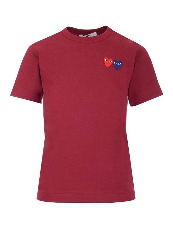 26SS 꼼데가르송 더블하트 와펜 반팔티 AXT2260514 Dark Red