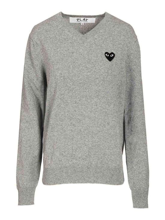 26SS 꼼데가르송 플레이 블랙 하트 브이넥 스웨터 AXN0180512 Grey