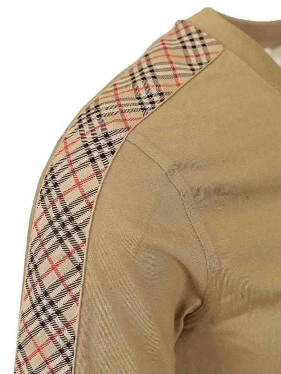 26SS 버버리 체크 트리밍 코튼 티셔츠 8123273 Beige - BURBERRY