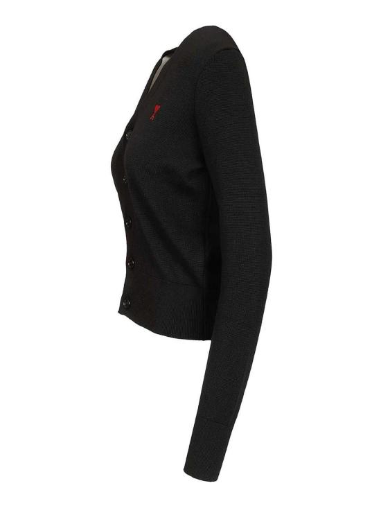 26SS 아미 ADC 스몰 하트 로고 V넥 가디건 FKC374001009 Black - AMI