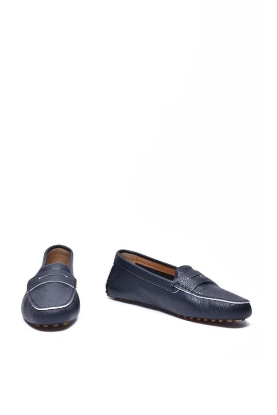  산토니 플랫 슈즈 해머드 로퍼 - 블루 - SANTONI