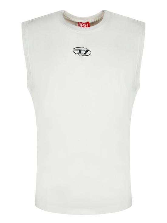 26SS 디젤 심리스 메탈릭 Oval D 코튼 탑 A21743 0JMBB 141 White