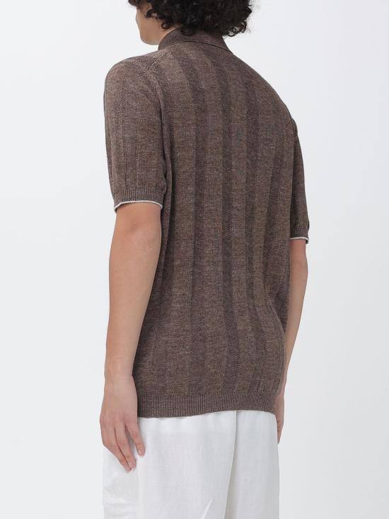 26SS 브루넬로 쿠치넬리 리넨 립 코튼 반소매 셔츠 M2L707805 CNO22 Camel - BRUNELLO CUCINELLI