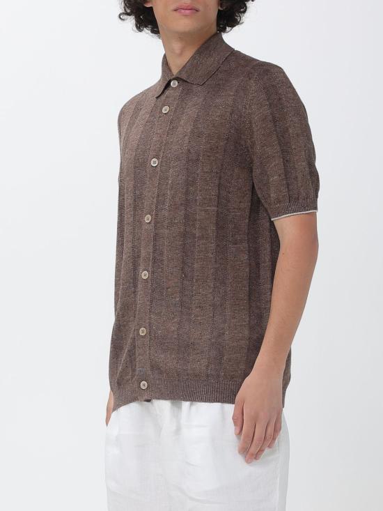 26SS 브루넬로 쿠치넬리 리넨 립 코튼 반소매 셔츠 M2L707805 CNO22 Camel - BRUNELLO CUCINELLI