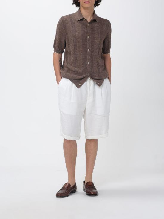 26SS 브루넬로 쿠치넬리 리넨 립 코튼 반소매 셔츠 M2L707805 CNO22 Camel - BRUNELLO CUCINELLI
