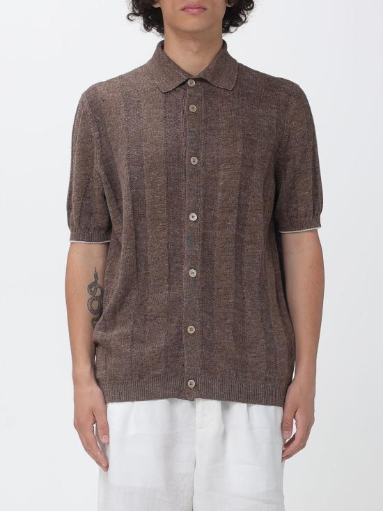 26SS 브루넬로 쿠치넬리 리넨 립 코튼 반소매 셔츠 M2L707805 CNO22 Camel