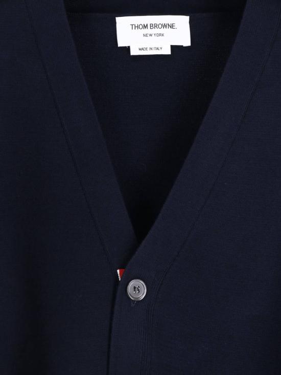 25FW 톰브라운 울 4바 브이넥 가디건 MKC160A 00014 415 Blue - THOM BROWNE