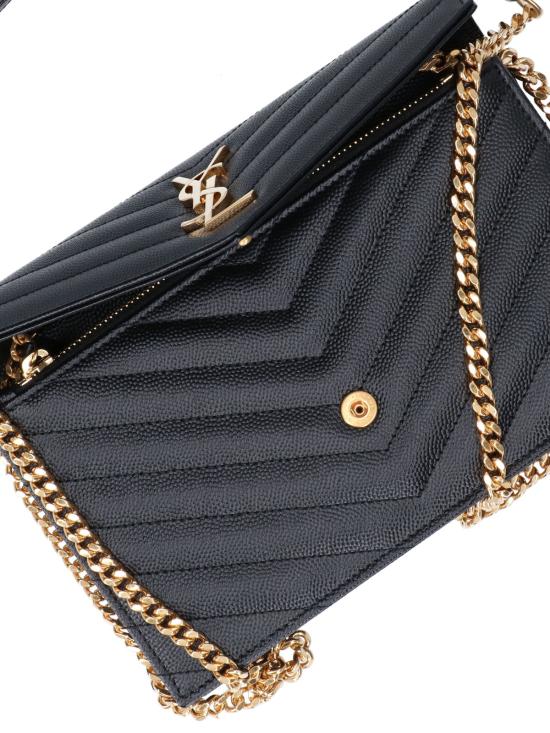 26SS 생로랑 그랑 드 뿌드르 레더 카산드라 엔벨로프 체인 지갑 857605 BOW01 1000 Black - SAINT LAURENT