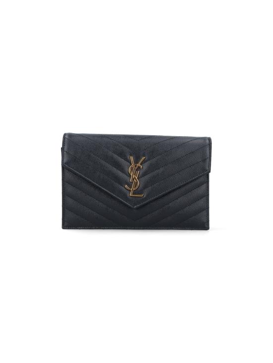 26SS 생로랑 그랑 드 뿌드르 레더 카산드라 엔벨로프 체인 지갑 857605 BOW01 1000 Black