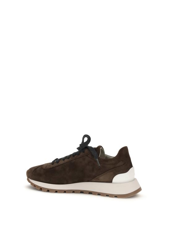 26FW 브루넬로 쿠치넬리 샤이니 탭 디테일 스웨이드 러닝 스니커즈 MZSFG2110P C9885 BROWN - BRUNELLO CUCINELLI