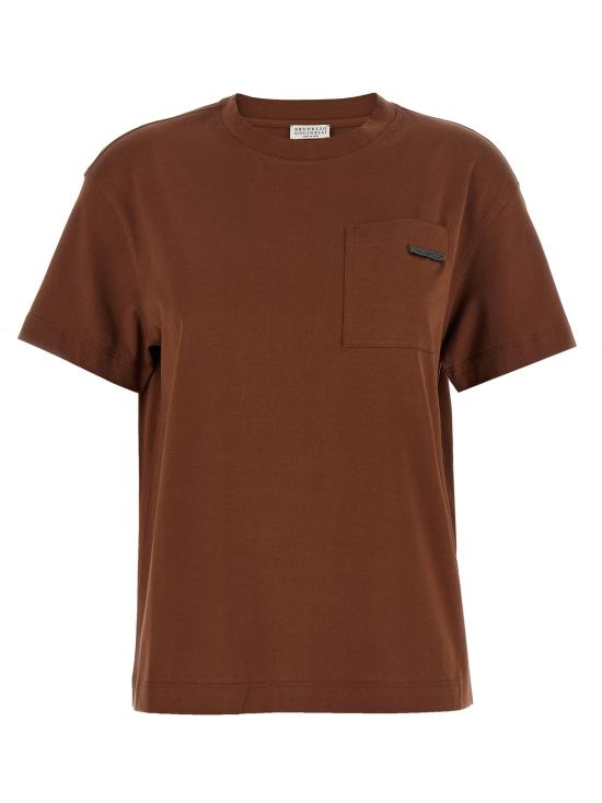 26SS 브루넬로 쿠치넬리 샤이니 탭 코튼 저지 티셔츠 M0T81EC710C9092 Brown