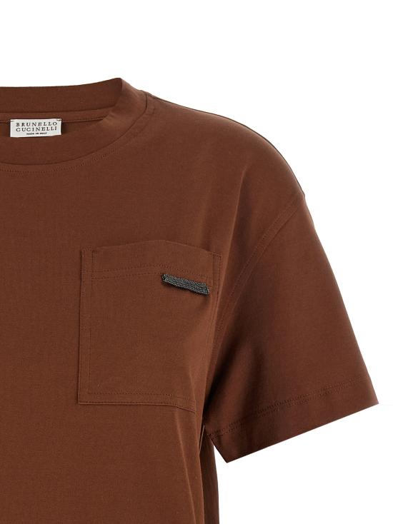 26SS 브루넬로 쿠치넬리 샤이니 탭 코튼 저지 티셔츠 M0T81EC710C9092 Brown - BRUNELLO CUCINELLI